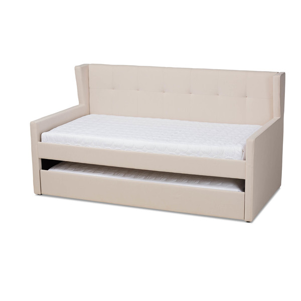 Baxton Studio Giorgia Beige Upholstered Twin Size Daybed with Trundle 156-9578